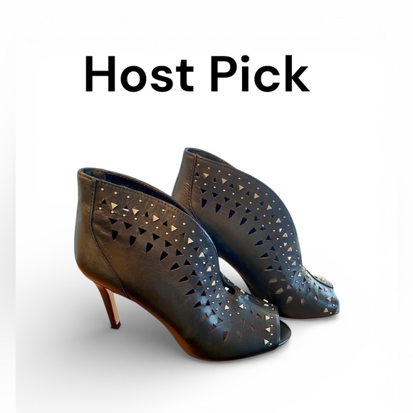 Vince Camuto Peep Toe Leather Ankle Booties Black 6M - Picture 10 of 11